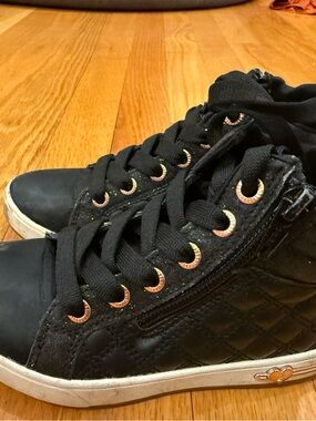 Skechers Black High-Top Sneakers with Rose Gold Eyelets